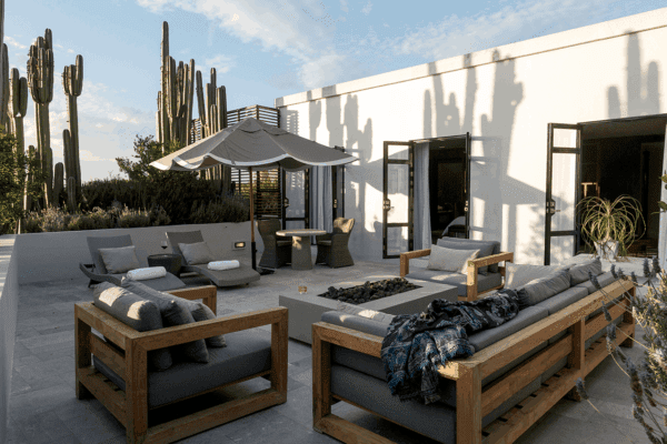 Luxury Owner’s Suite C with large terrace, fire pit, and art installations