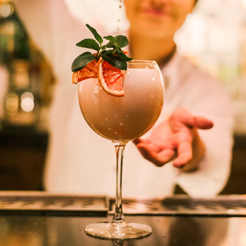 Signature craft cocktail prepared at San Francisco Steak House.